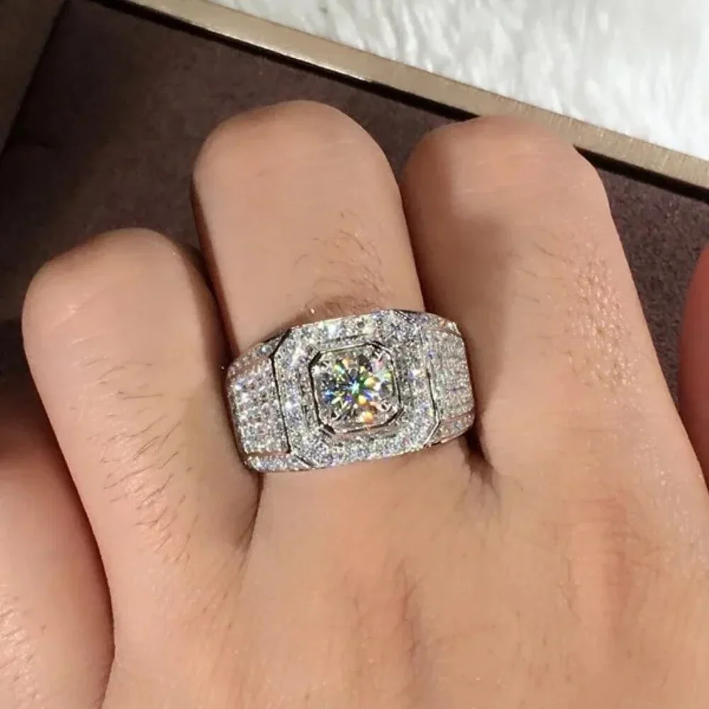 Nice 2.50 Ctw. Men's Pave Diamond Ring 18K. White Gold Pltd.